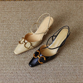 Fiona Black Kitten Heels with Gold Chain